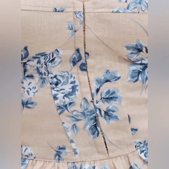 Reformation Beige Floral Midi Dress with Blue Print - Picture 6 of 6